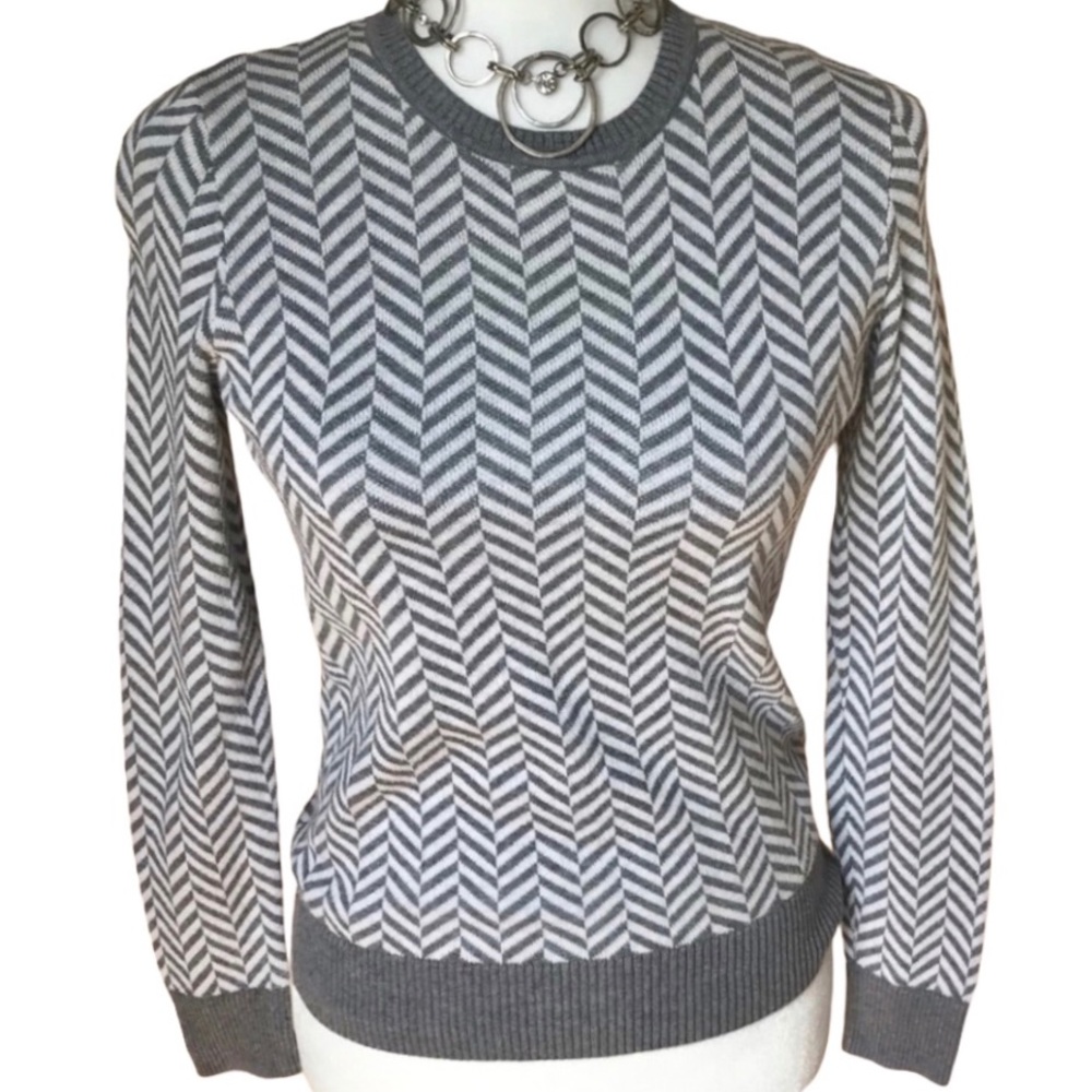 KIM ROGERS Grey and White pattern Sweater Sz:SP